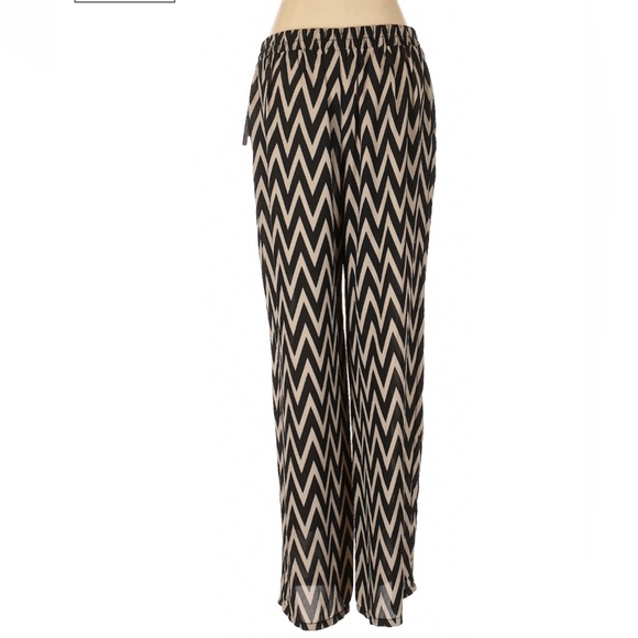 NWT  AB STUDIO tan cream black geometric print palazzo pants - Picture 2 of 9